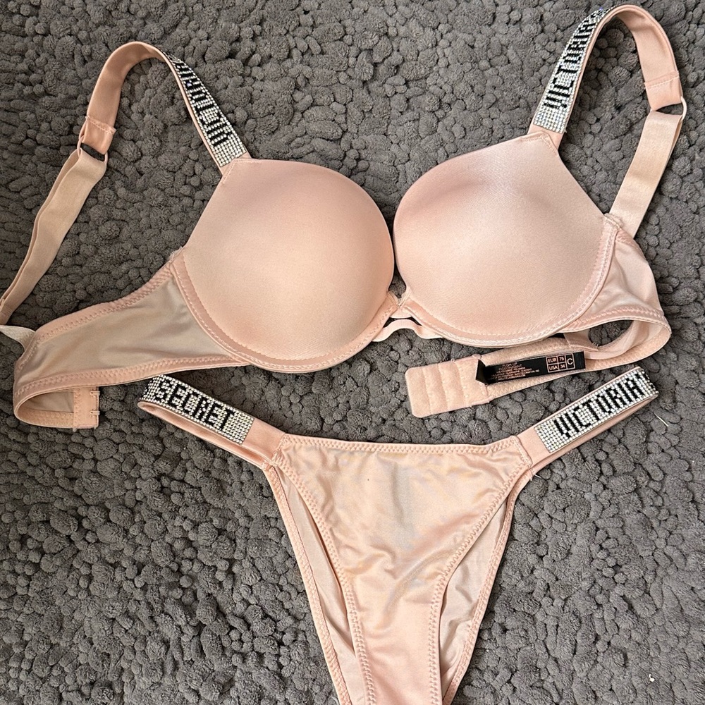 NEVER WORN Victoria Bra and cheeky pantie set with rhinestone detail